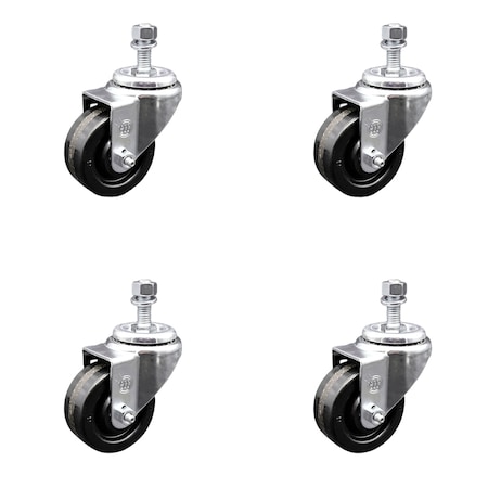 Service Caster 3.5 Inch SS Phenolic Wheel Swivel 12mm Threaded Stem Caster Set SCC SCC-SSTS20S3514-PHS-M1215-4
